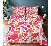 Générique Couette 240x260 Cœurs Style Aquarelle Ensemble de Literie en Microfibre, 1 Edredon et 2 Taies d'oreiller 65x65, 4 Saisons B714