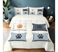 Générique Couette 240x260 Empreinte de Patte de Chien Style Animaux Mignons Ensemble de Literie en Microfibre, 1 Edredon et 2 Taies d'oreiller 65x65, 4 Saisons B1788