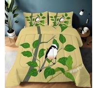 Générique Couette 240x260 Mésange à Longue Queue Motif Oiseau Ensemble de Literie en Microfibre, 1 Edredon et 2 Taies d'oreiller 65x65, 4 Saisons B930