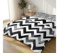 Générique Couette 260 x 240 cm Imprimée Rayures Zigzag Noir Blanc, Couette 2 Personnes Vintage Réversible sans Housse, Édredon Respirante et Super Douce Confortable, Lavable en Machine