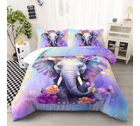 Générique Couette 260x240 cm Éléphant Fleuri, Duvet Réversible et Chaud Papillons Violets à L'aquarelle, Couette 240x260 Imprimée 4 Saisons Édredon sans Housse et 2 Taie d'oreiller 65x65 cm sm390