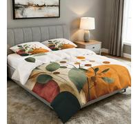 Générique Couette 260x240 Imprimée Feuilles, Decoration Chambre, Cadeau, Edredon Reversible Feuillage Bohème Mid Century pour 2 Personnes, 2 Taies d'oreiller, 4 Saisons, Weich - SW488
