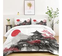 Générique Couette 260x240cm 4 Saisons, Couettes Imprimée Japonais, Couette Matelassée Tradition Temple Montagnes Lavable, Gris Ensemble de Literie Microfibre Douce et Chaude pour Lit 2 Personnes