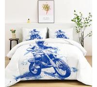 Générique Couette 260x240cm 4 Saisons, Couettes Imprimée Simple, Couette Matelassée Motos Tout-Terrain Sportives Lavable, Bleu Ensemble de Literie Microfibre Douce et Chaude pour Lit 2 Personnes