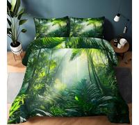 Générique Couette 260x240cm 4 Saisons, Réversible Tropical Couette Imprimée Forêt Tropicale Plantes 2 Personne pour Enfant Fille Garçon, Foncé Vert Couettes matelassée avec 2 Taies d'oreiller