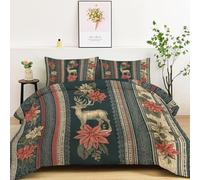 Générique Couette 260x240cm avec Rétro Forêt Élégant Cerf Imprimée, Couette 4 Saisons en Microfibre pour Lit 2 Personnes, Couettes Réversible Ultra Douce Lavable en Machine, Vert Foncé