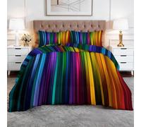 Générique Couette 4 Saisons 160x200cm Rayures À Dégradé De Couleurs Couette Imprimée Réversible Microfibre sans Housse, Lavable en Machine, Couettes Légère Doux Chaude avec 2 Taies d'oreiller