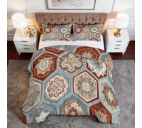 Générique Couette 4 Saisons 200 x 200 cm sans Housse, Édredon Mandala Fleurs Hexagone Hiver et Été Chaude et Moelleuse, Géométrie Bohème Couette Hypoallergénique Linge de Lit avec Taies d'oreiller