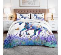 Générique Couette 4 Saisons 220x240cm Animaux Chevaux Lavande Papillons Couette Couverture Réversible Imprimée, Édredon Lit 2 Personnes Respirante et Super Douce avec 2 Taie d'oreiller 65x65