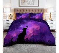 Générique Couette 4 Saisons 220x240cm Ciel Étoilé Papillons Et Chats Couette Imprimée Réversible Microfibre sans Housse, Lavable en Machine, Couettes Légère Doux Chaude avec 2 Taies d'oreiller