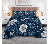 Générique Couette 4 Saisons 220x240cm Fleurs Bleues Papillons Couette matelassée Edredon Lit Légère Réversible, sans Housse, Douce Respirante et Anti-Allergies, avec 2 Taies d'oreiller
