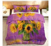 Générique Couette 4 Saisons 220x240cm Vase Tournesol Peint Couette Couverture Réversible Imprimée, Édredon Lit 2 Personnes Respirante et Super Douce avec 2 Taie d'oreiller 65x65