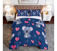 Générique Couette 4 Saisons 240 x 220 cm sans Housse, Édredon Cœur De Koala Bleu Hiver et Été Chaude et Moelleuse, Dessin Animé Couette Hypoallergénique Linge de Lit avec Taies d'oreiller