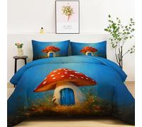 Générique Couette 4 Saisons avec Housse De Couette 3 Pièces 140 x 200 cm Maison Champignon De Style Conte De Fées Édredon Doux en Microfibre, pour L’Hiver Et L’Été, pour Adultes, Enfants, Bleu