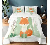 Générique Couette 4 Saisons Blanc Imprimée pour Lit 2 Personnes, Couette sans Housse Dessin Animé Forêt Animal Renard Machine Chaude - Edredon Réversible pour Garçons Filles Adultes 220 x 240 cm