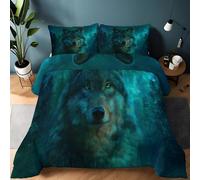 Générique Couette 4 Saisons Vert Bleuâtre Imprimée pour Lit 2 Personnes, Couette sans Housse Fantastique Animal Forêt Loup Machine Chaude - Edredon Réversible pour Garçons Filles Adultes 240 x 260 cm