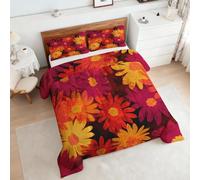 Générique Couette Année 70 220x240, Motif Orange Rouge Fleuri 4 Saisons Imprimée Couette 2 Personnes Hiver Tres Chaude Anti Acarien, Parure De Lit Edredon Enfant Adulte