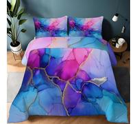 Générique Couette Bleu-Violet 4 Saisons Imprimée pour Lit 2 Personnes, Édredon Réversible sans Housse Abstrait Encre Motifs Dorés - Parure de Lit pour Adultes Enfants Adolescents 220 x 240 cm