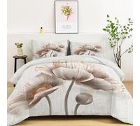 Générique Couette Chaude 140x200cm 4 Saisons Motif Gris Clair, Couette Réversible Imprimée Motifs Floraux Lignes en 3D Style Art Déco, Confortable Douceur Extrême Duvet 2 Personnes, Hypoallergénique