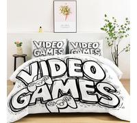 Générique Couette Chaude 220x240cm 4 Saisons Motif Blanc Noir, Couette Réversible Imprimée Dessin Animé Jeu Motifs De Lettres, Confortable Douceur Extrême Duvet 2 Personnes, Hypoallergénique
