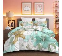 Générique Couette Chaude, Couette Duvet Imprimée Réversible 4 Saisons - Lys Aquarelle Vert, 140x200 cm Édredon Gonflant Moelleux et Respirant, Design sans Housse de Couette