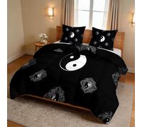 Générique Couette Chinois Moderne 220 x 240 cm, Chaude et Douce, Noir Tai Chi Yin Yang Symbole Motif Édredon Matelassé pour Ados Adultes, Lavable en Machine Couette et 2 Taies d'oreiller