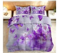 Générique Couette Coton 140x200cm Papillons Et Fleurs Violettes Couette matelassée Extra Douce et Respirante, Hypoallergénique, 2 Taies d'oreiller 65x65 cm, Couverture d'hiver, Lavable