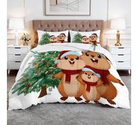 Générique Couette Coton 160x200cm Animal De Dessin Animé Marmotte Couette matelassée Extra Douce et Respirante, Hypoallergénique, 2 Taies d'oreiller 65x65 cm, Couverture d'hiver, Lavable