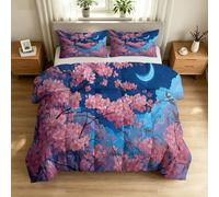 Générique Couette d'été Enfant Japonais Fleurs, Couette sans Housse 2 Personnes pour Lit 220 x 240 cm Légère et Chaude, Branche Romantique Ciel Étoilé Nuage Edredon Réversible et 2 Taies d'oreiller