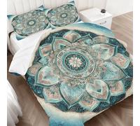 Générique Couette Été 140x200 Mandala Indienne Imprimée, Bohème Couette sans Housse en Microfibre, Réversible Ultra Douce Parure lit 2 Pièces avec Taie d'oreiller - 4 Saisons Lavable en Machine U&a07
