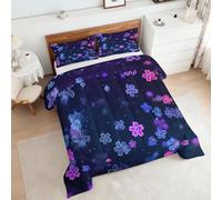 Générique Couette Fleuri Bleu 240x260, Motif Fleurs Violet 4 Saisons Imprimée Couette 2 Personnes Hiver Tres Chaude Anti Acarien, Parure De Lit Edredon Enfant Adulte