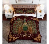 Générique Couette Glam Parure de Lit 3 Pièces, Édredon Rétro Animaux Paons Fleurs 4 Saisons avec 2 Taies d'oreiller pour Lit 2 Personnes, Réversible & Lavable en Machine 260 x 240 cm