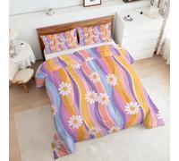 Générique Couette Groovy 220x240, Motif Année 70 Hippie Fille 4 Saisons Imprimée Couette 2 Personnes Hiver Tres Chaude Anti Acarien, Parure De Lit Edredon Enfant Adulte