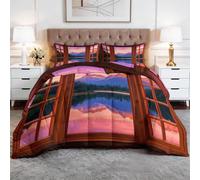 Générique Couette Imprimée 160 x 200 cm pour Lit 2 Personne, Nature Paysage Montagnes Ambre Couette sans Housse 4 Saisons Reversible, Duvet Doux et Chaud pour Allergiques, Rose