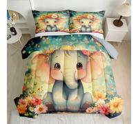 Générique Couette Imprimée 200x200 Mignon éléphant 4 Saisons | Duvet 2 Personnes Dessin Animé Floral Sans Housse Duvet, Édredon legere Lavable en Machine, 2 Taies d'oreiller 1Z5