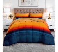 Générique Couette Imprimée 220 x 240 cm pour Lit 2 Personne, Minimalisme Dégradé Coucher De Soleil Couette sans Housse 4 Saisons Reversible, Duvet Doux et Chaud pour Allergiques, Couleur Orange