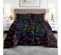 Générique Couette Imprimée 220x240 Alphabet Couette sans Housse | Réversible Matelassée Duvet 2 Personnes Moderne Lettres Abc 4 Saisons Édredon Lavable en Machine, 2 Taies d'oreiller 2H888