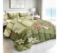 Générique Couette Imprimée 220x240 Dessin Animé Forêt Couette sans Housse | Réversible Matelassée Duvet 2 Personnes Fleur Sauvage Vert 4 Saisons Édredon Lavable en Machine, 2 Taies d'oreiller 1H26