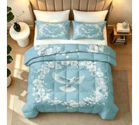 Générique Couette Imprimée 220x240 Fleurs Colombes De La Paix Couette sans Housse 4 Saisons Nature 2 Personnes Duvet Édredon Legere Chaude Lavable en Machine et 2 Taies d'oreiller Cadeau3y723