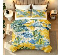 Générique Couette Imprimée 220x240 Plantes Tropicales Couette sans Housse 4 Saisons Aquarelle Nature 2 Personnes Duvet Édredon Legere Chaude Lavable en Machine et 2 Taies d'oreiller Cadeau3y1223
