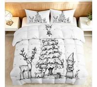 Générique Couette Imprimée 240 x 220 cm 4 Saisons, Couette sans Housse Animaux Sapin De Noël Cerf Elfe Cooling Reversible, Édredon Matelassé Noël Legere Lavable avec 2 Taies d’Oreiller