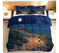 Générique Couette Imprimée 240 x 220 cm 4 Saisons, Couette sans Housse Paysage Plage Océan Phare Cooling Reversible, Édredon Matelassé Contemporain Legere Lavable avec 2 Taies d’Oreiller