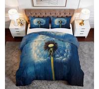 Générique Couette Imprimée 240 x 260 cm pour Lit 2 Personne, Peinture À l'huile Fleurs Pissenlit Couette sans Housse 4 Saisons Reversible, Duvet Doux et Chaud pour Allergiques, Bleu