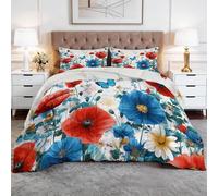 Générique Couette Imprimée 3D 220x240cm Campagne Fleurs Papillons Couette en Duvet 4 Saisons Chaudes Légère, Down Alternative Réversible avec 2 Taies d'oreiller 65x65, Lavable en Machine