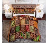 Générique Couette Imprimée 4 Saisons 200 x 200 cm Campagne Épices Parure de Lit 3 Pièces, Microfibre Ultra-Douce & Anti-Acariens - Conception sans Housse avec Matelassage Losanges, Couleur Orange