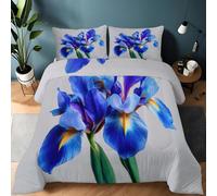 Générique Couette Imprimée 4 Saisons 200 x 200 cm Moderne Plantes Fleurs Iris - Couette sans Housse Réversible Bleu, Literie Douce pour Chambre Sophistiquée Chambre D'Hôtel Chambre D'Invité