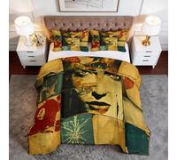 Générique Couette Imprimée 4 Saisons 220 x 240 cm Ville Rétro Portrait Parure de Lit 3 Pièces, Microfibre Ultra-Douce & Anti-Acariens - Conception sans Housse avec Matelassage Losanges, Beige