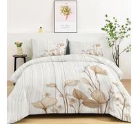 Générique Couette Imprimée Élégant Floral Végétal Rayures - Réversible Toutes Saisons 140x200cm avec 2 Taie d'oreiller 65x65 cm, 1 Personne Edredon Anti Allergie Gris Clair Couette sans Housse