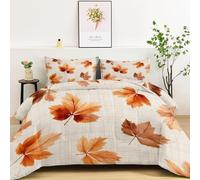 Générique Couette Imprimée Nature Aquarelle Feuilles d'automne - Réversible Toutes Saisons 200x200cm avec 2 Taie d'oreiller 65x65 cm, 2 Personne Edredon Anti Allergie Brun Couette sans Housse