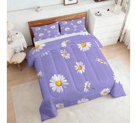 Générique Couette Marguerite 140x200, Motif Petite Fleur Violet 4 Saisons Imprimée Couette 1 Personne Hiver Tres Chaude Anti Acarien, Parure De Lit Edredon Enfant Adulte